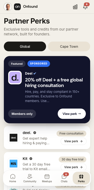 Featured founder offer in the Partner Perks tab